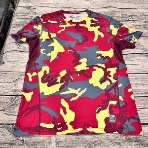 Nike Pro Combat Red and Yellow Camo Fitted Short Sleeve Athletic Tee Size XL